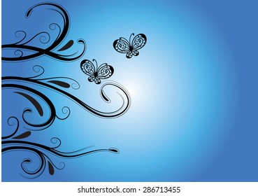 vector lines and butterfly with background