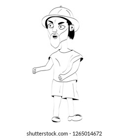 Vector lines. Character angry grandfather