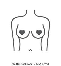 Líneas vectoriales de pecho torso femenino. Censurado de corazón. Aislado sobre fondo blanco