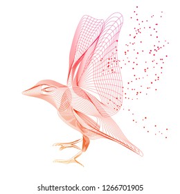Vector lines flying bird abstract illustration. Gradient, line, dots, minimalism. Shape, siluhette. Logotype, emblem, label. Animal, wildelife, flying.