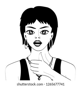 Vector lines. Girl shows gesture perfectly
