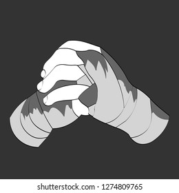 Vector lines. Hands boxer, before the performance, the athlete folded his hands and prays to win the competitio