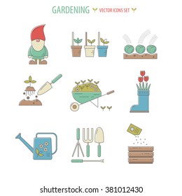 Vector lines icons with farming, gardening and agriculture elements. Icons collection for garden centers or markets. 
