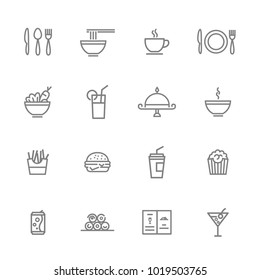 vector lines icons food and drink set grey on white background