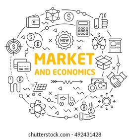 vector lines icons illustration circle market and economics