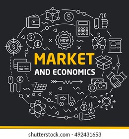 vector lines icons illustration circle market and economics
