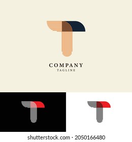 Vector lines letter T logo template. Material design style