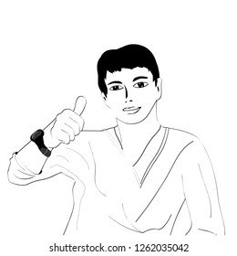 Vector lines. A man shows a gesture everything is fine