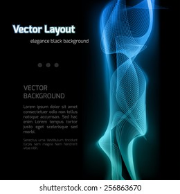 Vector lines on the black background. Vector layout with sample text.