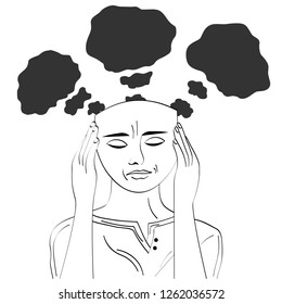 Vector lines. A person thinks about his problems