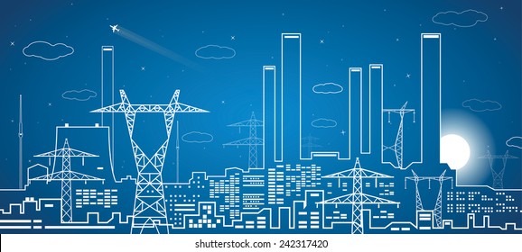 Vector lines power plant, energy lines, industrial design, infrastructure