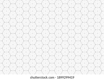 Vector lines seamless texture of hexagons, divided by dotted lines. Board game. Playing paper. White background