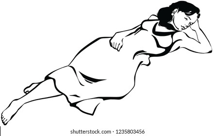 Vector lines of a sleeping beautiful young woman lying on something.
