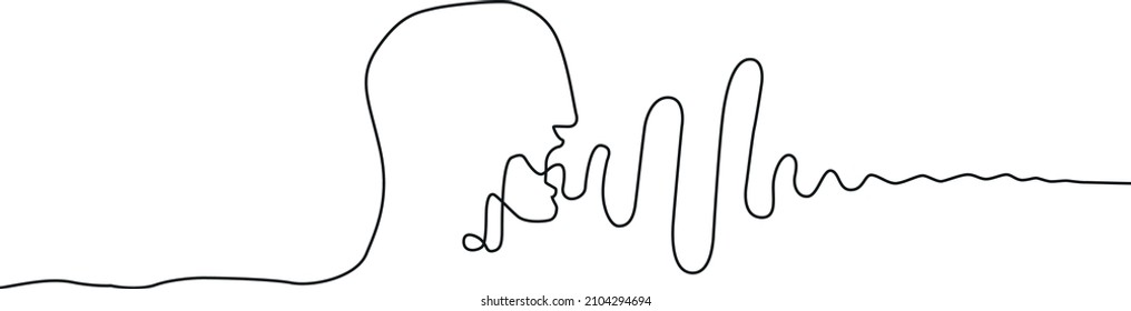 Vector Linework. Speech, Sound Waves From Men, Woman's Mouth. Sound Waves, Loud Voice Illustration.  