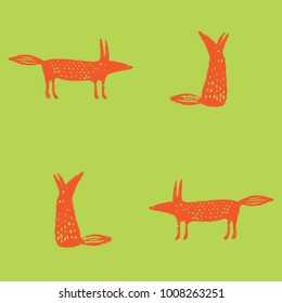 Vector Linocut Fox Pattern