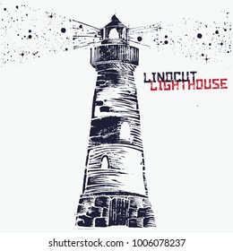 Vector Linocut Illustration: Lighthouse