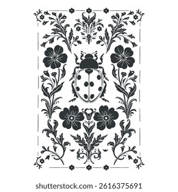 Plantilla de póster de linocut de Vector en estilo minimalista. Huella botánica