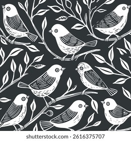 Plantilla de póster de linocut de Vector en estilo minimalista. Huella botánica