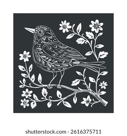 Plantilla de póster de linocut de Vector en estilo minimalista. Huella botánica