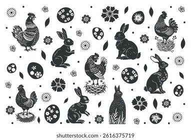 Vector linocut poster template in minimal style. Botanical blockprint