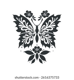 Vector linocut poster template in minimal style. Botanical blockprint