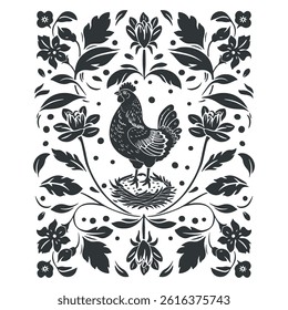 Vector linocut poster template in minimal style. Botanical blockprint