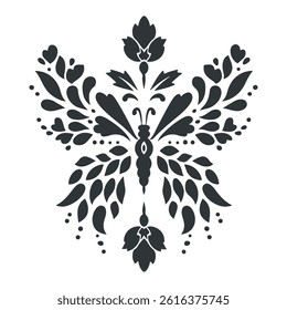 Vector linocut poster template in minimal style. Botanical blockprint