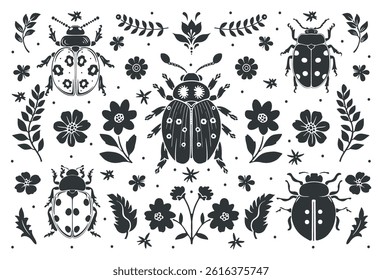 Vector linocut poster template in minimal style. Botanical blockprint