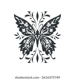 Vector linocut poster template in minimal style. Botanical blockprint