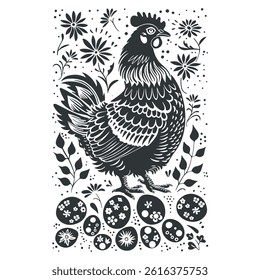 Vector linocut poster template in minimal style. Botanical blockprint