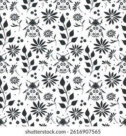 Plantilla de póster de linocut de Vector en estilo minimalista. Huella botánica. Ilustración 3D