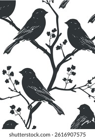 Vector linocut poster template in minimal style. Botanical blockprint