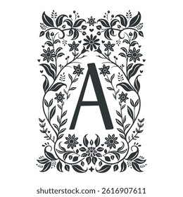 Vector linocut poster template in minimal style. Botanical blockprint