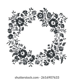 Vector linocut poster template in minimal style. Botanical blockprint