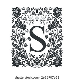 Plantilla de póster de linocut de Vector en estilo minimalista. Huella botánica