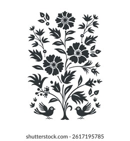 Vector linocut poster template in minimal style. Botanical blockprint