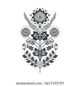 Vector linocut poster template in minimal style. Botanical blockprint