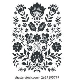 Plantilla de póster de linocut de Vector en estilo minimalista. Huella botánica