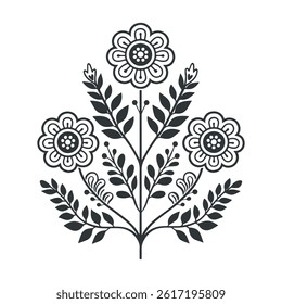 Plantilla de póster de linocut de Vector en estilo minimalista. Huella botánica