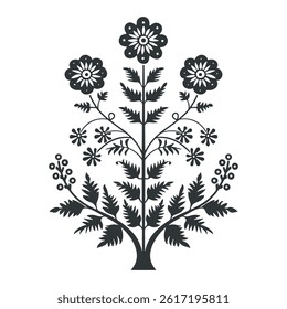 Vector linocut poster template in minimal style. Botanical blockprint