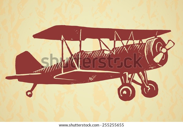 Vector Linocut Vintage Airplane Isolated On Stock Vector (Royalty Free ...