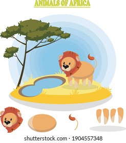 Vector lion for cartoon animation or games. The components are grouped to simplify the animation process. Sweet lion for children's education.