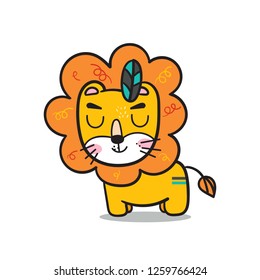 Vector of Lion cartoon series Illustration of very cute lion in scandinavian style with white background - card and Print for t-shirt. Romantic hand drawing illustration for children.