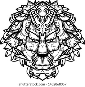 vector Lion cyberpunk style line art