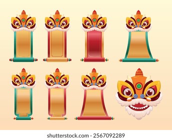 Vector : Lion Dance Head Banner Title Decorative - for Decoration Label Celebrate Chinese New Year