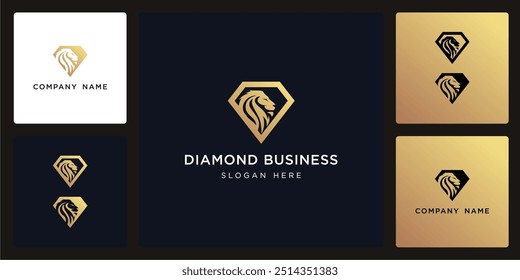 Vector del logotipo del diamante del león y de la Plantilla del diseño del icono, se puede utilizar en diversos medios fácilmente, editable