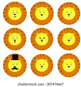 Vector lion emotions flat icon set