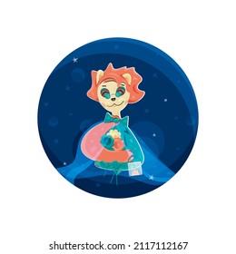 Vector lion half orange and half green with glasses, holding lighting candlestick and flowers. Smiling lion dressed in transparent coat and bow tie, located on night sky background covered by stars  - Powered by Shutterstock - Get 15% off with code: PIKWIZARD15
