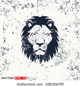 Vector lion head, face on grunge background