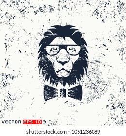 Vector lion head, hipster face on grunge background